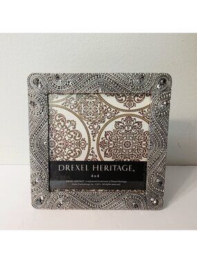 Small Drexel Heritage Silver Square Rhinestone Free Standing Photo Picture Frame